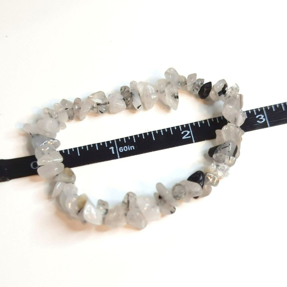 Black & White Quartz Chip Stretch Bracelet Gemstone Chakra Style - Picture 4 of 4